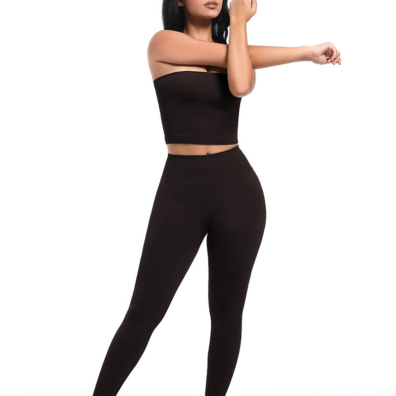 Front view of model's legs wearing black seamless high waist leggings