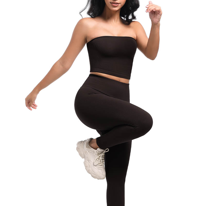 Front view of model's legs wearing black seamless high waist leggings