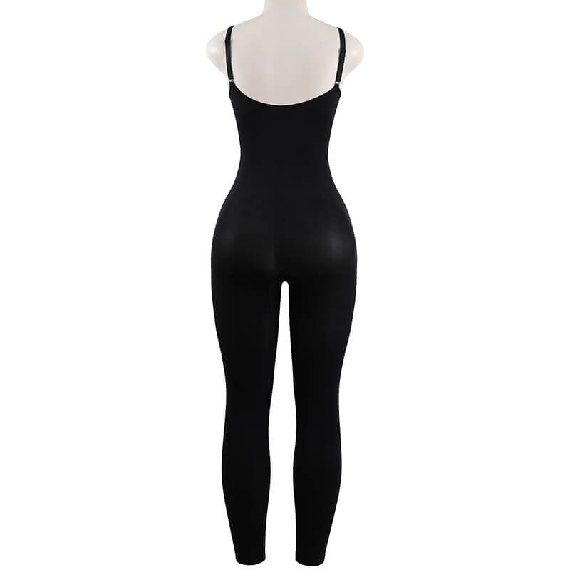 Back view of black seamless yoga jumpsuit