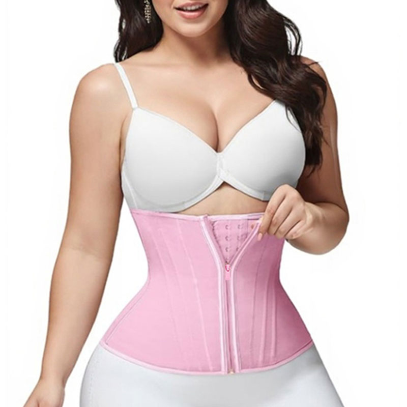 pink extreme corset with zip and hook